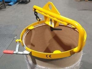 OSUCAS drum lifting device attached to a cardboard drum